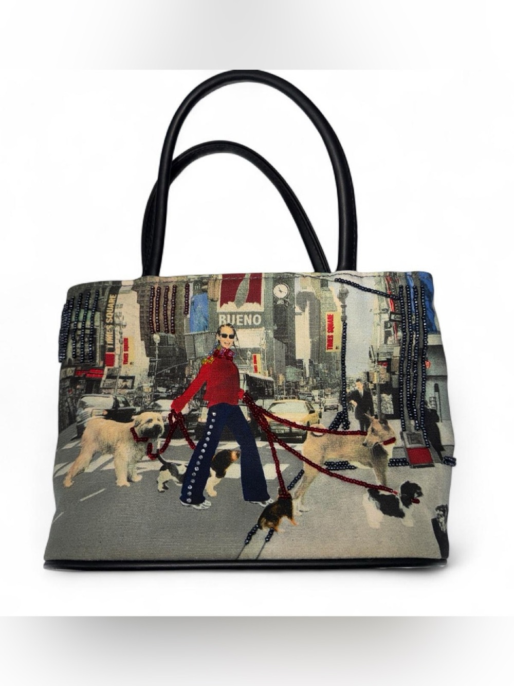 vintage Bueno "Times Square" NYC scene Dog Walker bag with crossbody strap